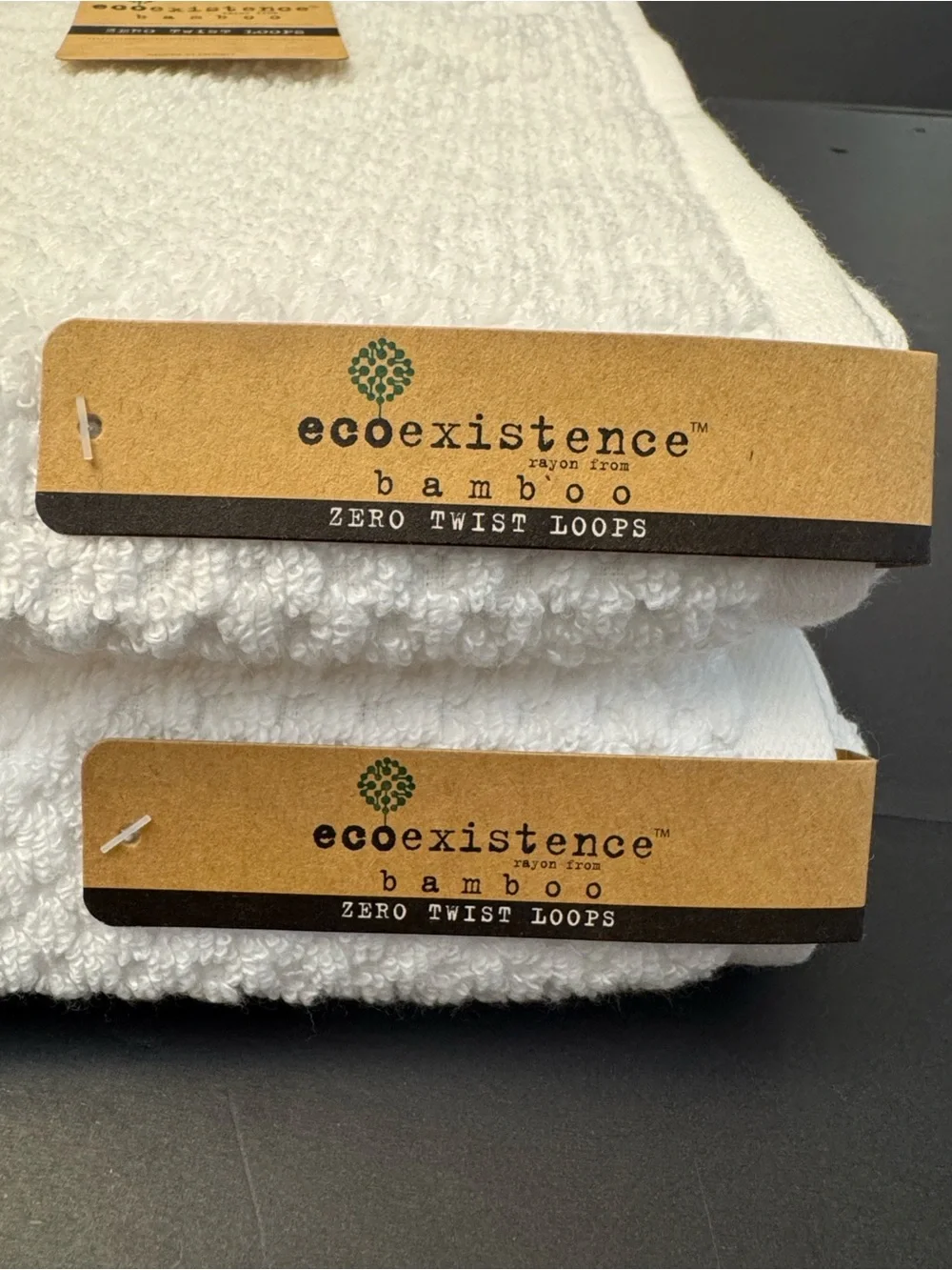 2pc ECOEXISTENCE Bamboo Zero Twist Loops Bath Towels - White